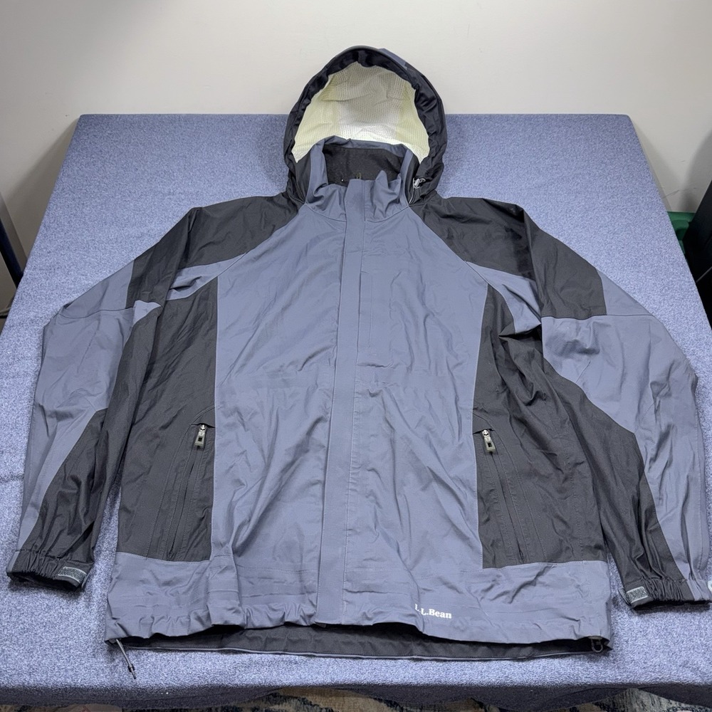 Vtg LL Bean Weather Channel Jacket Polartec Hooded Rain Coat Blue Mens Large